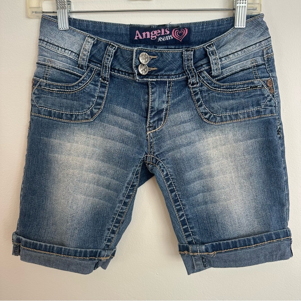 Y2K Angels Jeans Faded Blue Denim Shorts